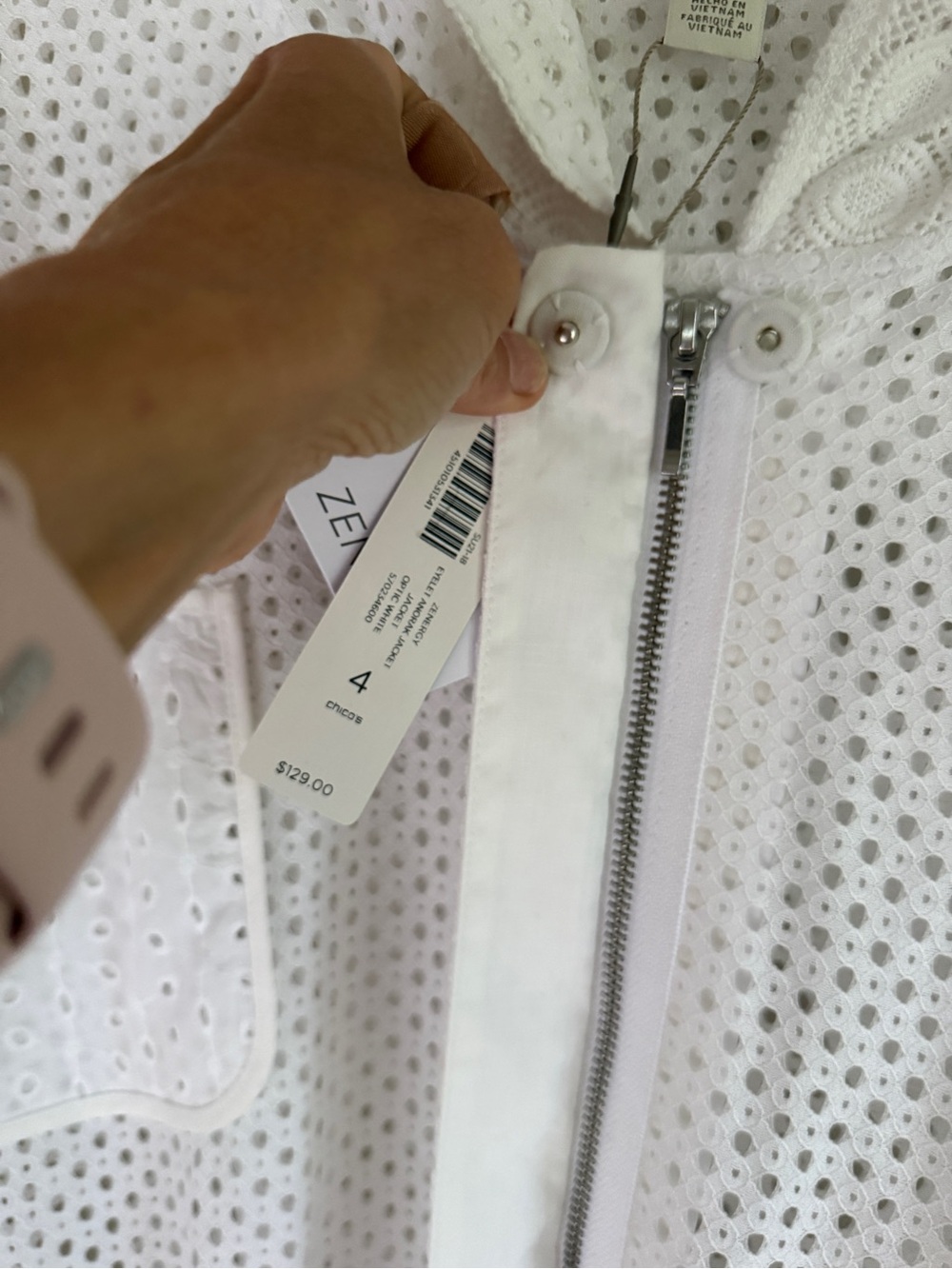 NWT Chico’s Zenergy Eyelet Hooded Anorak Jacket, Optic White, XXL/20; $129 - Picture 8 of 15
